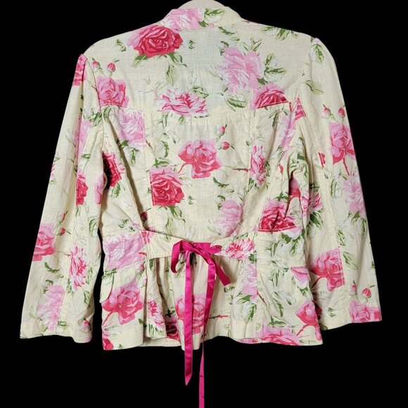 Banana Republic Womens Floral Linen Blend Coquette Back Tie Work Blazer Jacket 8 - Picture 5 of 10